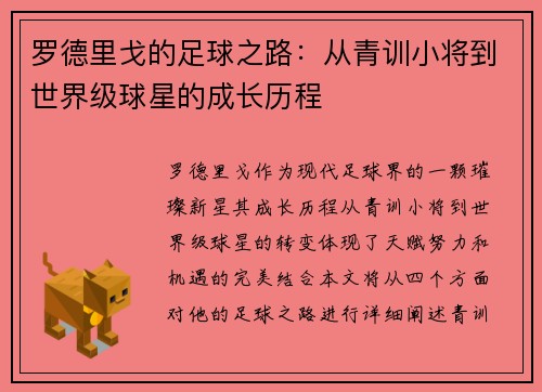 罗德里戈的足球之路：从青训小将到世界级球星的成长历程