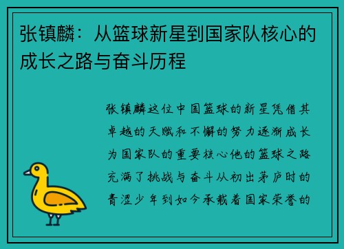 张镇麟：从篮球新星到国家队核心的成长之路与奋斗历程