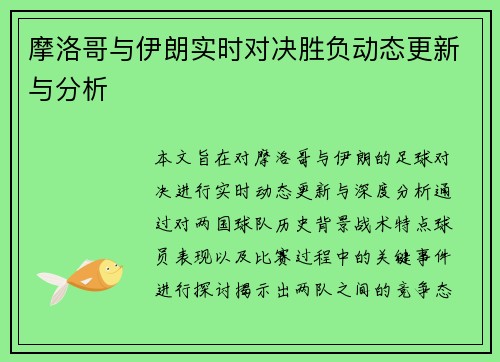 摩洛哥与伊朗实时对决胜负动态更新与分析